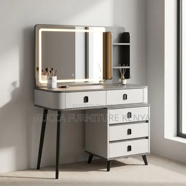 Dressing Table with LED Mirror - Gray - 1