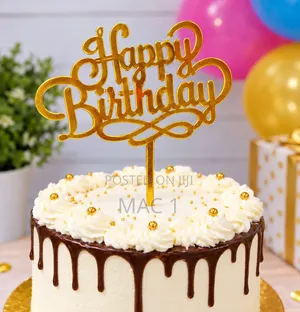 Gold Happy Birthday Cake Topper
