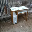 Meza ya Manicure ya Marumaru yenye Maua ya Bluu - 2