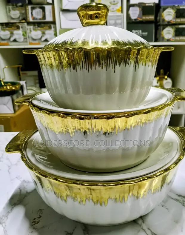 White and Gold Serving Dishes - 1