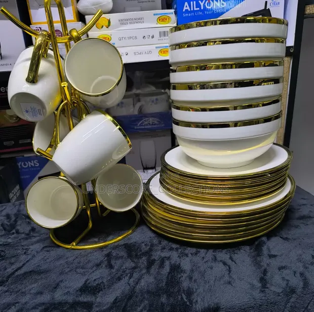 24pcs Ceramic White Gold Dinner Set - 1