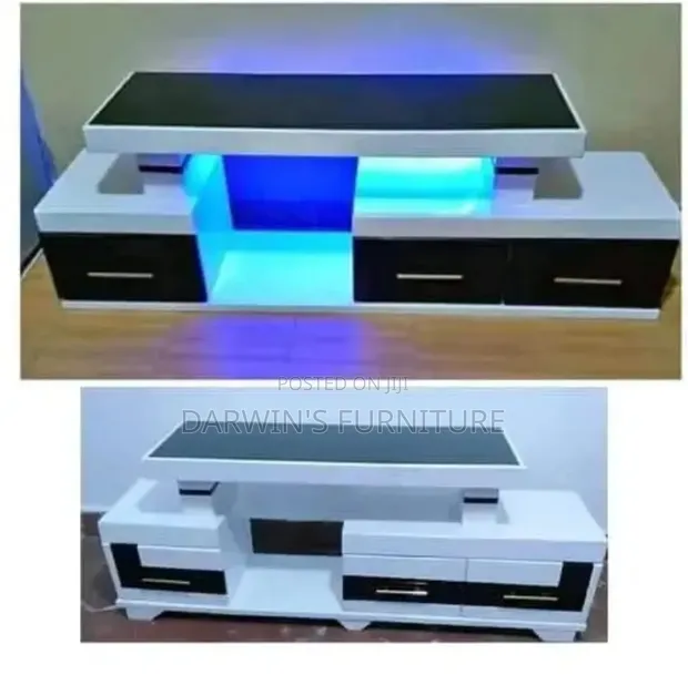 Boss Office Products TV Stand Nyeusi na Red LED Lights - 1