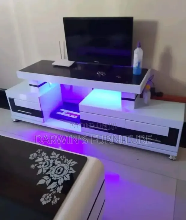Modern TV Stand with Red LED Lights - 1