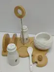 Kikombe cha Condiment cha Keramik na Kishikilia Napkin chenye Msimamo wa Mianzi - 1
