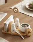 Kikombe cha Condiment cha Keramik na Kishikilia Napkin chenye Msimamo wa Mianzi - 2