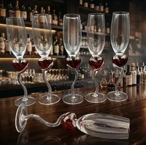 6 Artistic Heart Champagne Flutes