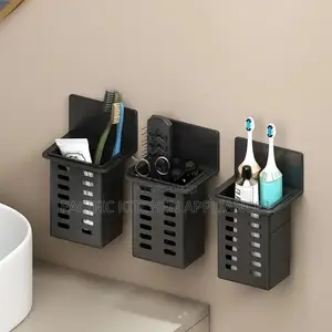 1 Pc Black Toothpaste & Toothbrush Holder - Wall-Mounted