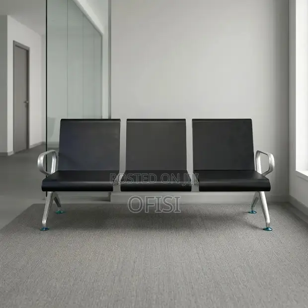 Executive 3 Seater Office Waiting Bench - Black - 1