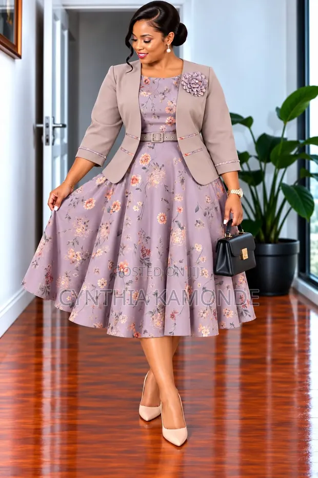 Floral Skater Dress na Plus Coat - 1