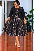 Floral Skater Dress na Plus Coat - 5