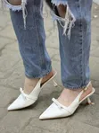 Bow Tie Slingback Kitten Pumps - 2