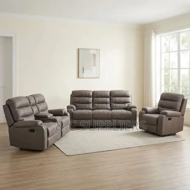 Recliner Sofa ya Premium - Ngozi ya Kahawia - 1