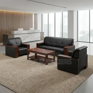 Seti ya Sofa za Mapokezi - Ngozi Nyeusi