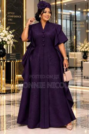 Boubou/Kaftan Nzuri ya Rangi ya Zambarau na Kofia