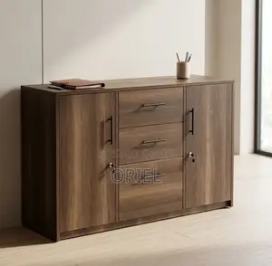 Wooden 2-Door Filing Credenza yenye 3 Drawers