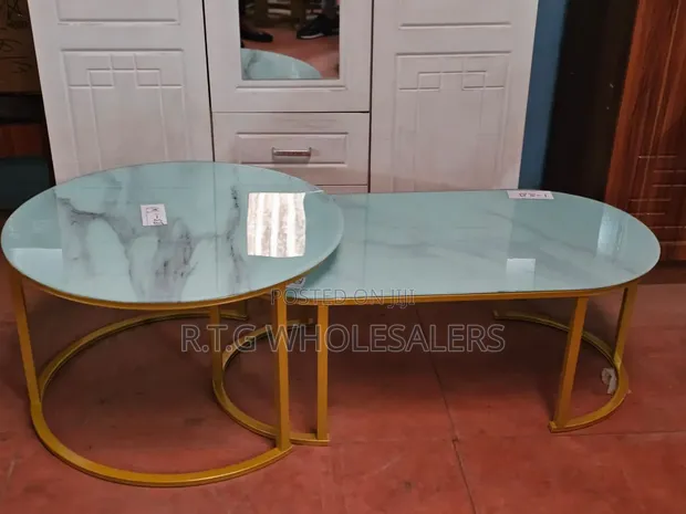 2-in-1 Marble Nesting Coffee Table (Glass Effect) White - 1