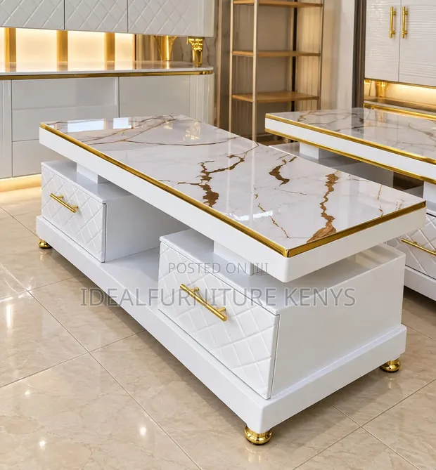 Modern Coffee Table with Gold Accents & Storage - 1