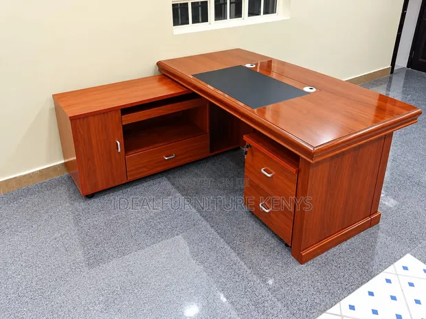 Executive L-Shaped Office Desk with Side Cabinet - 1