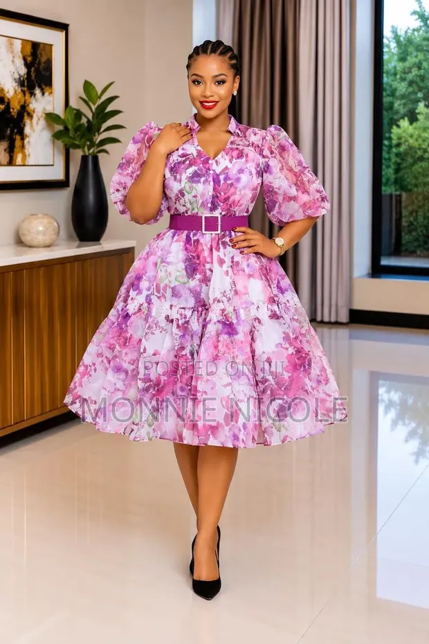Classic Purple Print Skater Dress - 1