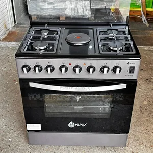 Nunix 60x80 Jiko la Kusimama la Gesi 4 + Umeme 1 na Oven ya Umeme