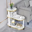 3-Layer Oval Top Trolley Rack Table - Black Marble - 1