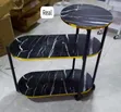 3-Layer Oval Top Trolley Rack Table - Black Marble - 2