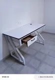 White Office Desk with Geometric Metal Legs and Drawer - 2