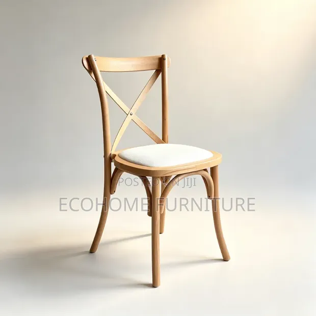 Wooden Cross Back Chair with Cream Cushion - 1