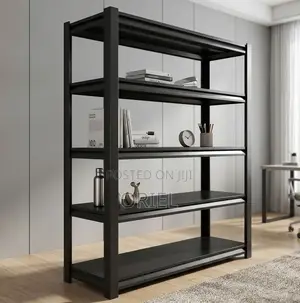 Industrial 5-Tier Black Metal Rack - Rafu ya Hifadhi Imara