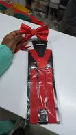 Seti ya Red Suspender & Bowtie - Watoto na Watu Wazima - 1