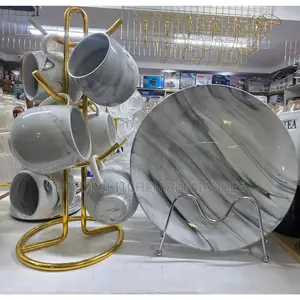 Set ya Sahani za Chakula cha Jioni na Vikombe 6 za Marble Grey