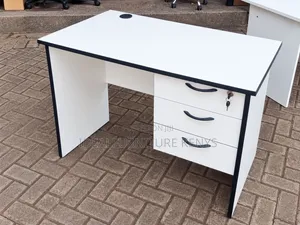 White Computer Desk with 3 Lockable Drawers & Cable Port