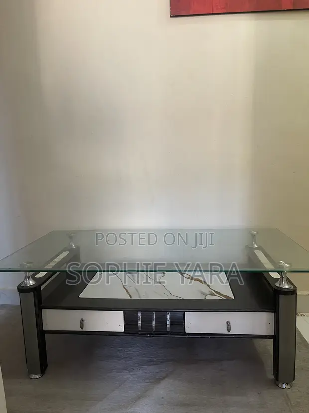 Heavy Glass Top Centre Table with 2 Drawers - 1
