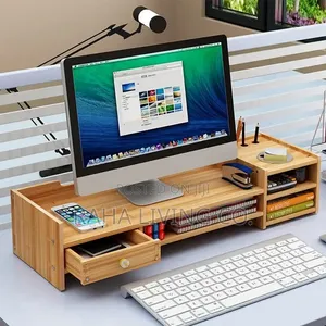 Bamboo Monitor Stand Riser with Drawer