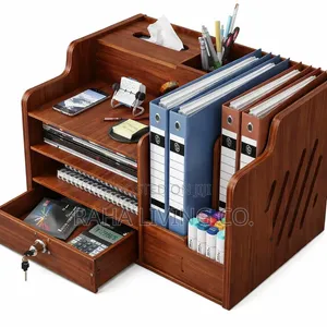 Bamboo Desk Organizer with File Shelf, Pen Holder & Drawer