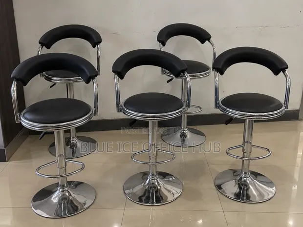 Adjustable Black Leather Bar Stools (Set of 5) - 1