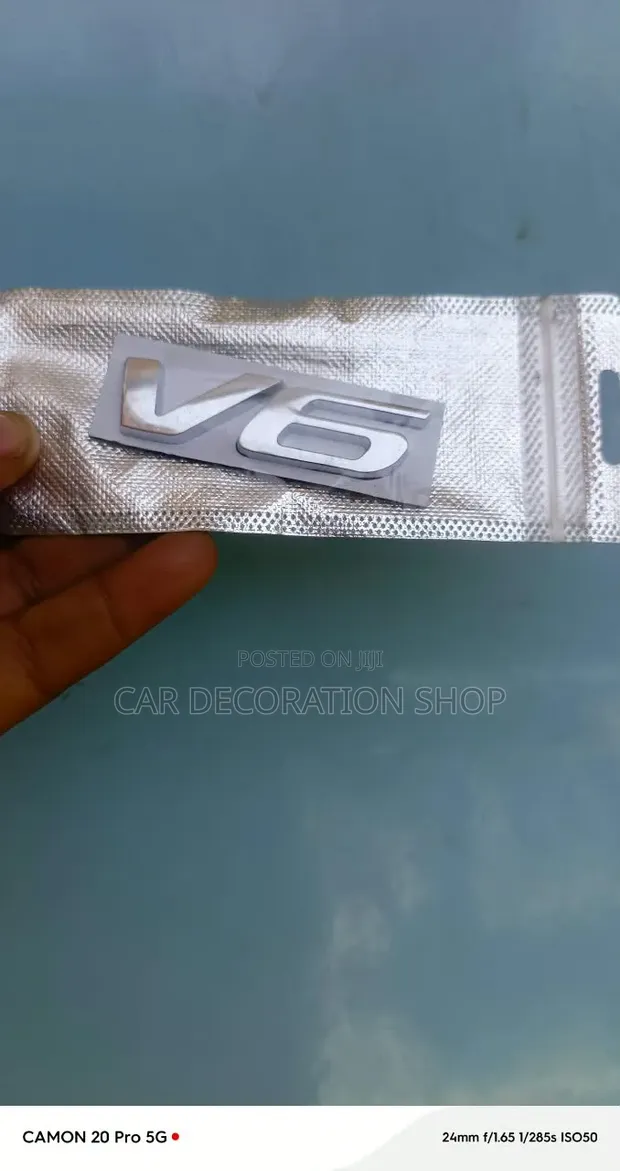 3D Chrome Metal V6 Motor Car Emblem Sticker - 1