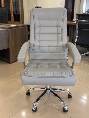 Grey High Back Executive Office Chair - White Leather