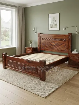 Handcrafted Chevron Solid Wood Bed Frame with Nightstands (Queen)