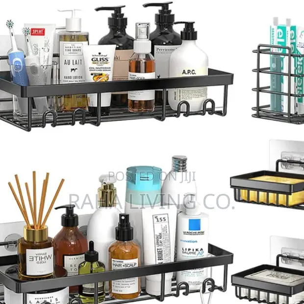 5pc Rectangular Shower Caddy Set | Wall Organizer | No Drilling - 1