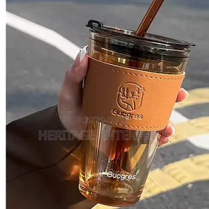 Brown Glass Smoothie Cup yenye Straw