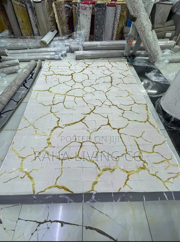 Pure Turkish Crackle Carpet | 8x11 | Gold Marble Design - 1