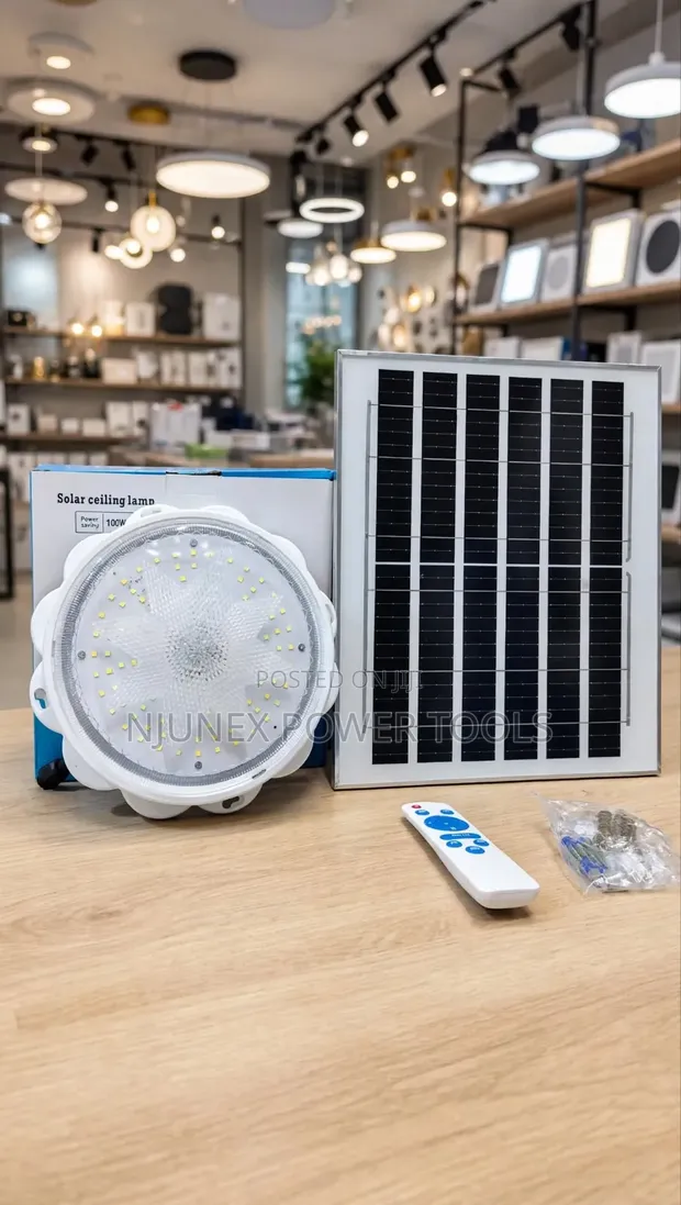 100W Solar Ceiling Lamp Kit with Remote - 1