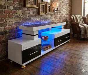 Boss Office Products TV Stand ya Media Console yenye LED