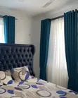 High Quality Plain Blue Curtains & Off-White Sheers - 1