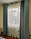 High Quality Plain Blue Curtains & Off-White Sheers - 2