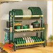 3-Layer Dish Rack with Cutlery Holder - Green Gold - 1