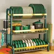 3-Layer Dish Rack with Cutlery Holder - Green Gold - 2