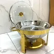 Chafing Dish ya Chuma cha Pua ya Mviringo na Vitu vya Dhahabu - 3