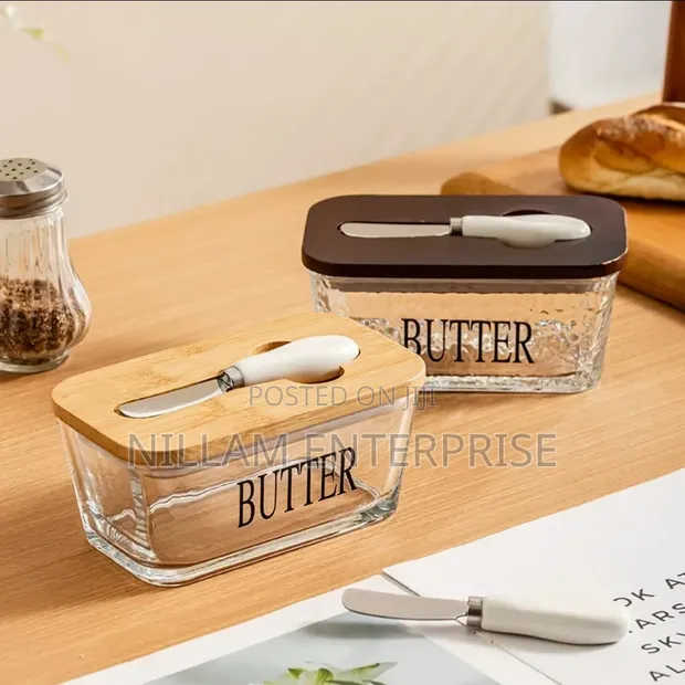 Glass Butter Dish with Bamboo Lid & Knife (500ml) - 1
